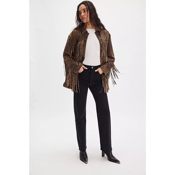 Free People Jackets & Blazers - New Free People We The Free Fringe Out Vegan Suede Animal Print Jacket sz s